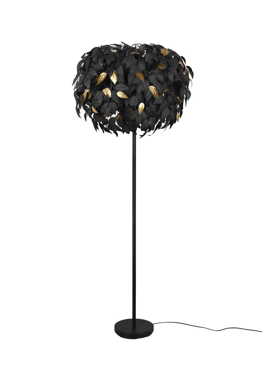 Leavy Zwart vloerlamp Van Trio Lighting - De Leavy vloerlamp is een uniek en indrukwekkend element in uw huis met zijn decoratieve kunststof bladeren die de lamp een onderscheidende en betoverende stijl geven.