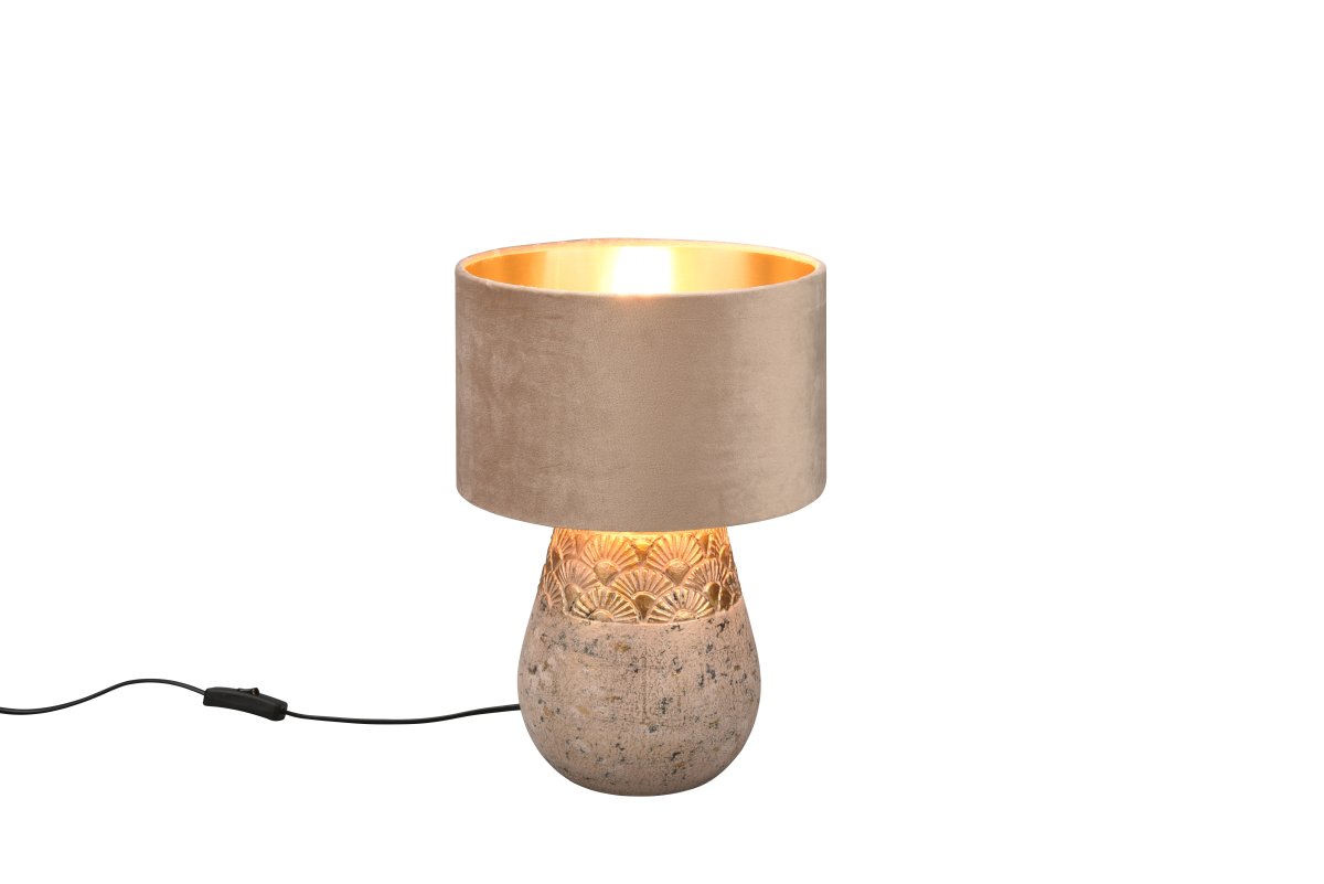 Kiran 38cm Grijs tafellamp Van Trio Lighting - De KIRAN tafellamp combineert fluweel en keramiek in een modern en opvallend design dat gegarandeerd de aandacht trekt.