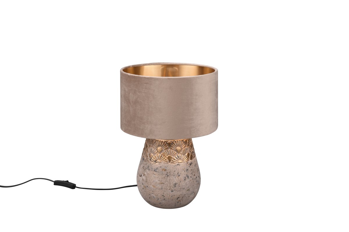 Kiran 38cm Grijs tafellamp Van Trio Lighting - De KIRAN tafellamp combineert fluweel en keramiek in een modern en opvallend design dat gegarandeerd de aandacht trekt.