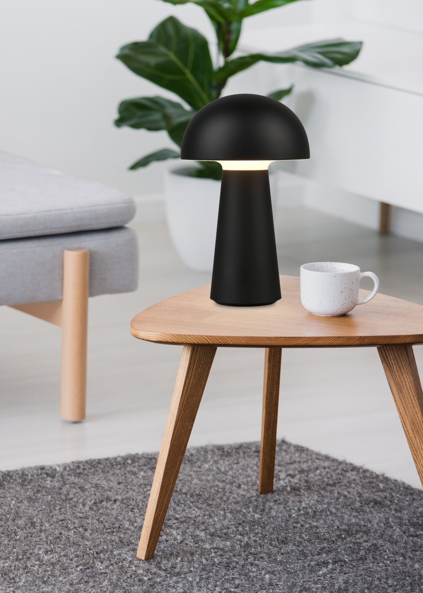 Lennon 22cm Zwart Draagbare Van Trio Lighting - De lamp werkt op batterijen en is eenvoudig mee te nemen naar tuinfeestjes.
