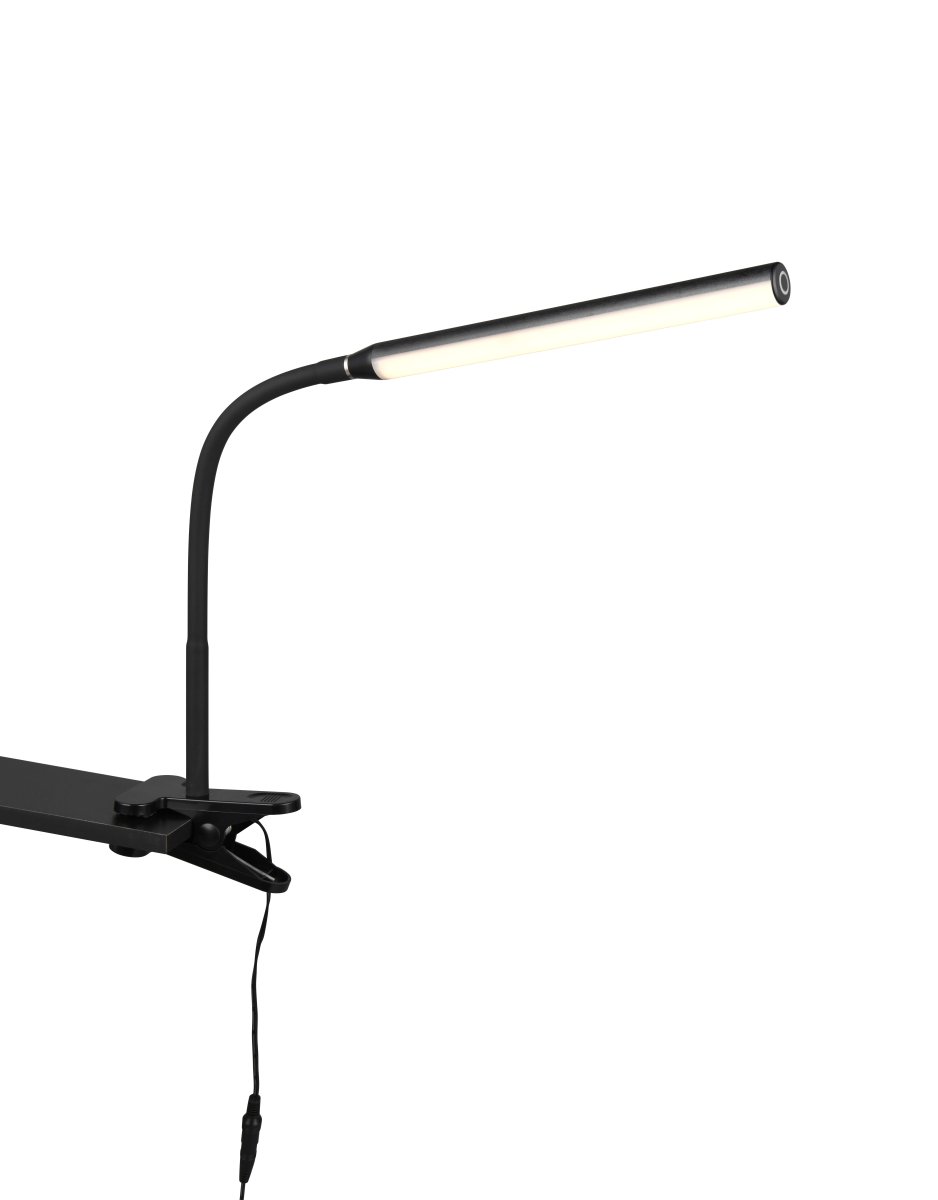 Nevada Zwart klemlamp Van Trio Lighting - Met de geïntegreerde dimmer kunt u de helderheid individueel aanpassen, terwijl de instelbare lichtkleur voor de juiste sfeer zorgt.