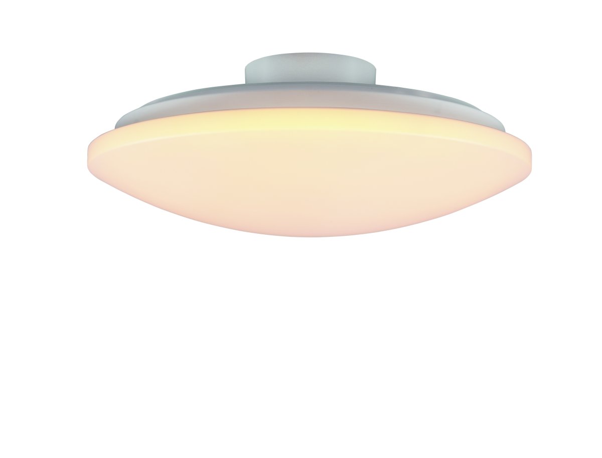 Prodo Ø50 Wit plafondlamp Van Trio Lighting - De ge&iuml;ntegreerde verlichting is dimbaar en de kleurtemperatuur kan worden aangepast met de meegeleverde afstandsbediening.