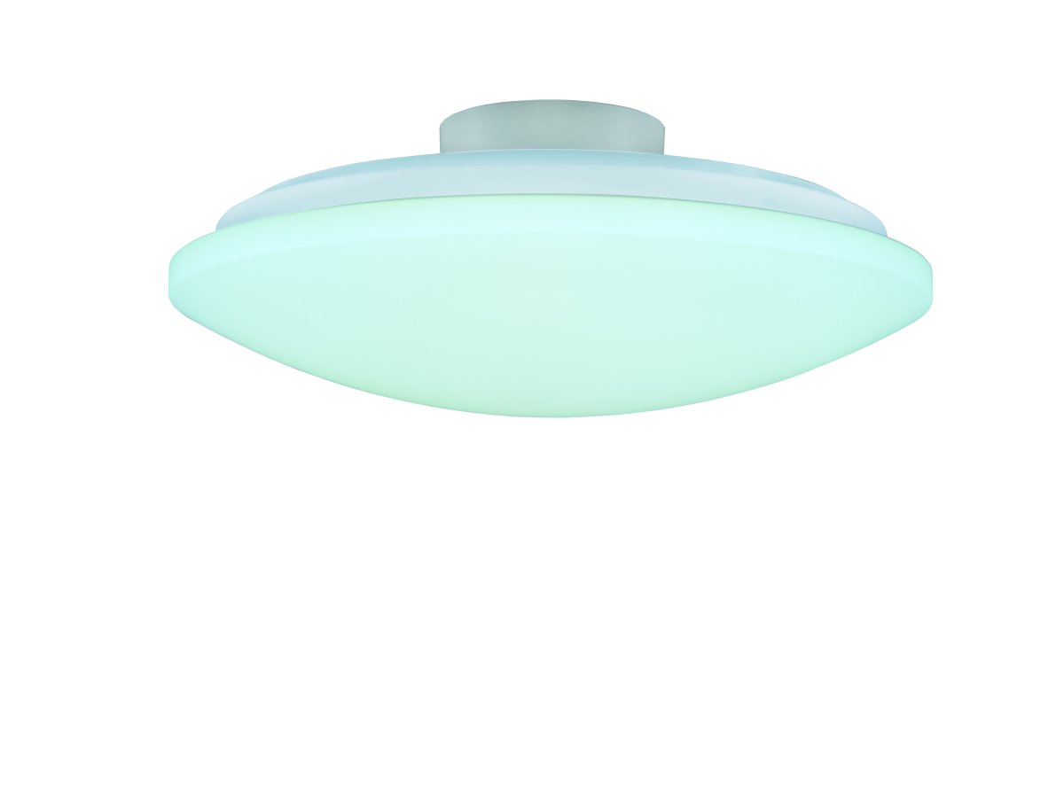 Prodo Ø50 Wit plafondlamp Van Trio Lighting - De ge&iuml;ntegreerde verlichting is dimbaar en de kleurtemperatuur kan worden aangepast met de meegeleverde afstandsbediening.