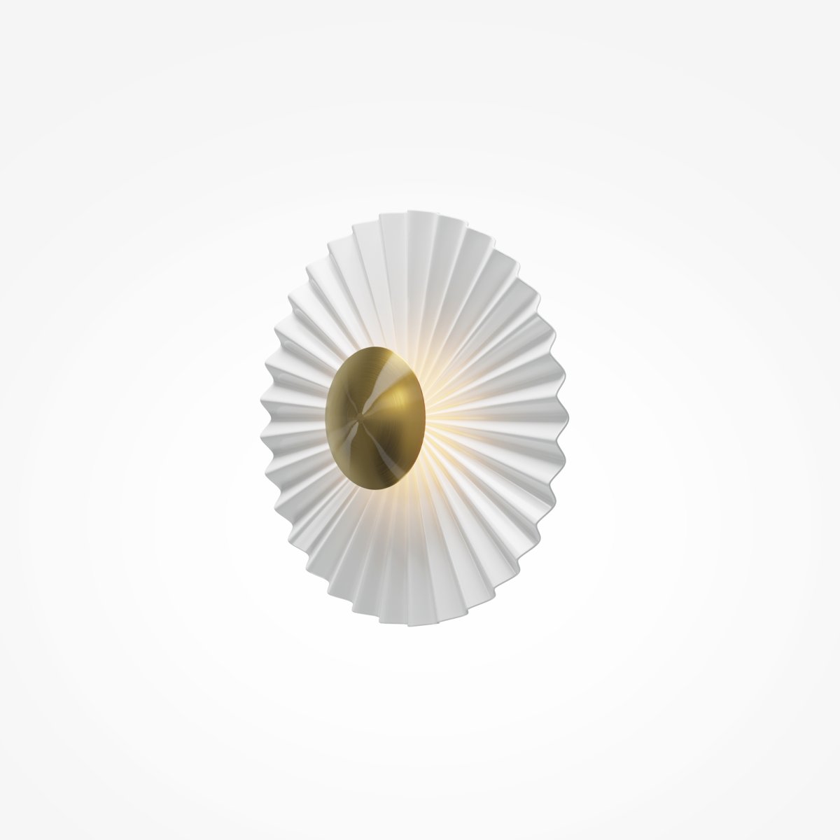 Fiore Ø30 Messing wandlamp Van Maytoni - De witte kap verspreidt een zacht, aangenaam licht en het gouden detail in het midden geeft een gevoel van luxe en elegantie.