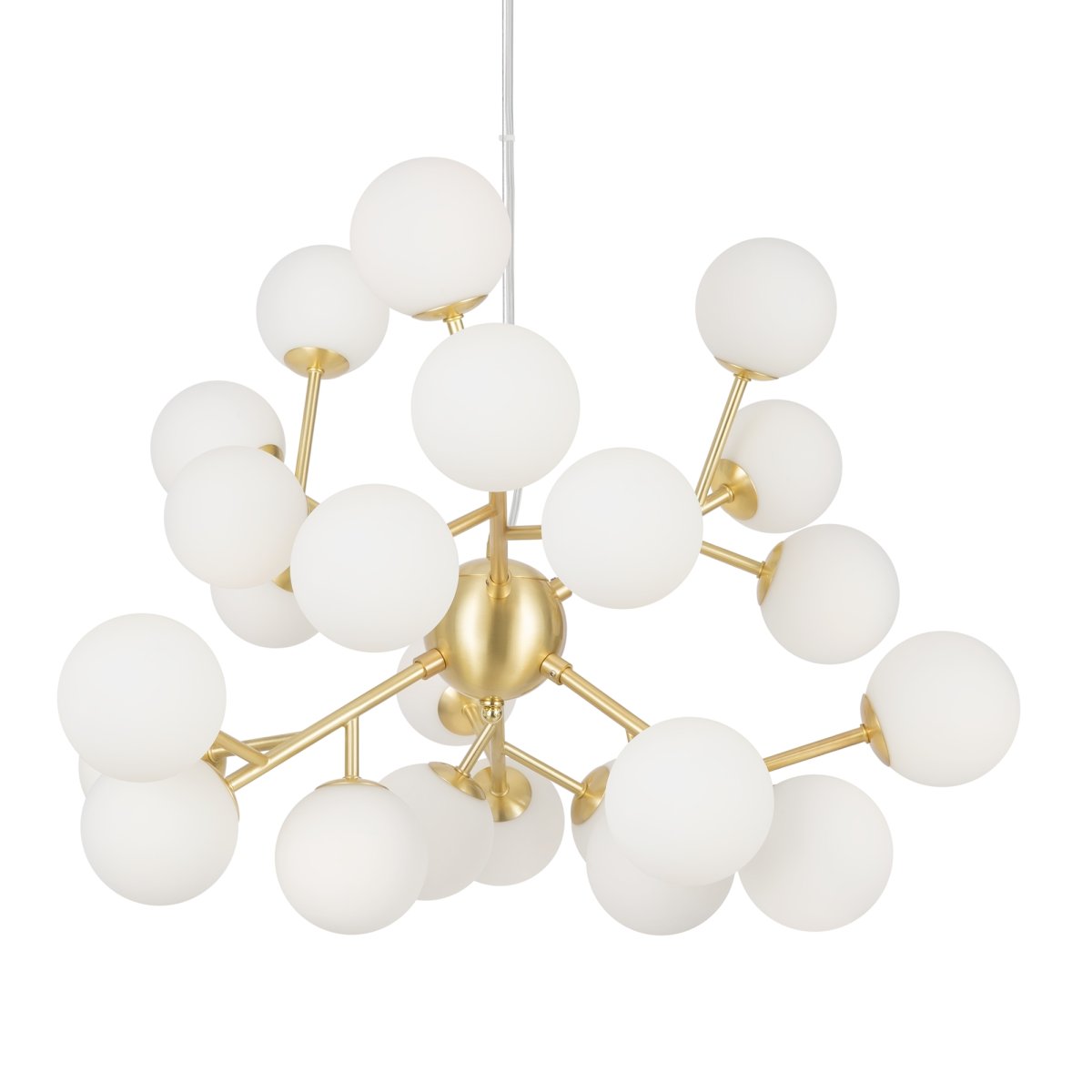 Dallas Ø65 Goud hanglamp Van Maytoni - Het unieke ontwerp met ronde glazen koepels in verschillende richtingen cre&euml;ert een dramatisch en elegant lichtspel dat de kamer vult met warmte en karakter.