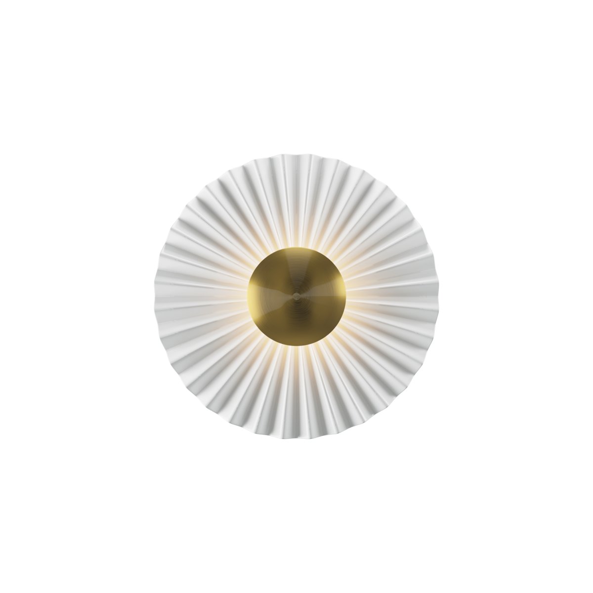 Fiore Ø30 Messing wandlamp Van Maytoni - De witte kap verspreidt een zacht, aangenaam licht en het gouden detail in het midden geeft een gevoel van luxe en elegantie.