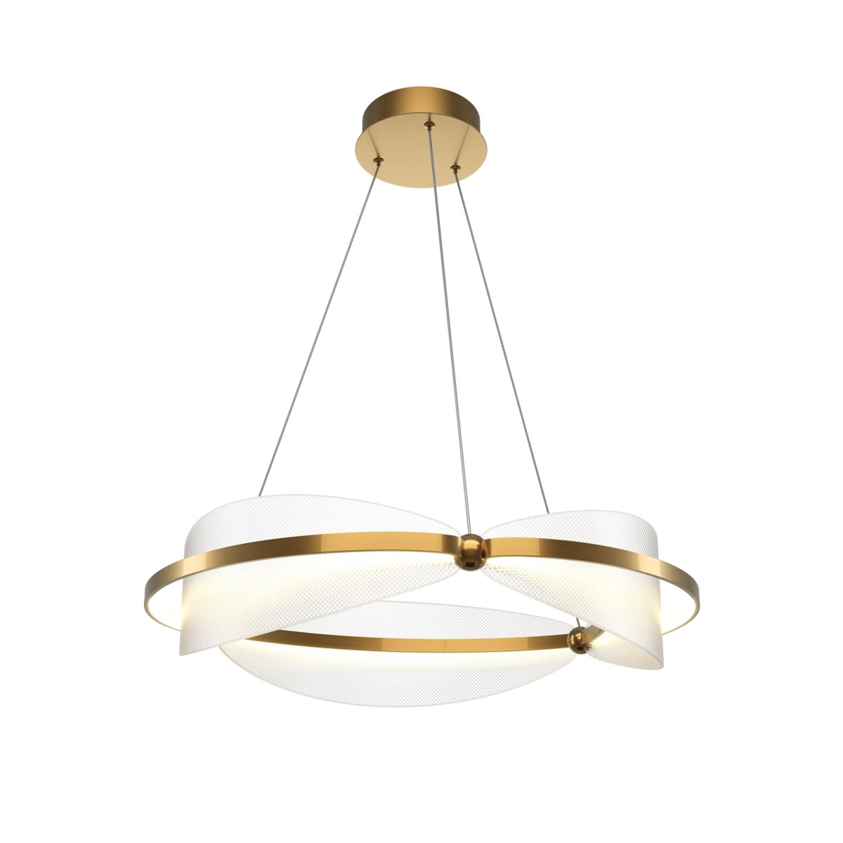Breeze Ø60 Messing hanglamp Van Maytoni - Met zijn zwevende, golvende vormen in combinatie met een goudkleurig metalen frame creëert het een verfijnde en artistieke indruk in elke kamer.