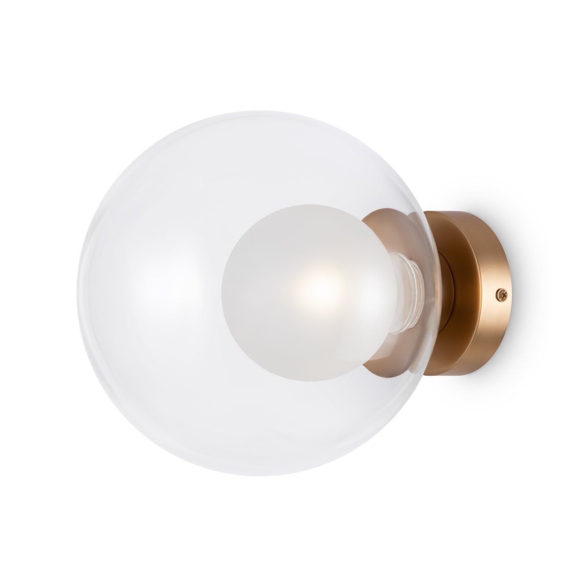 Basic form Ø20 Goud wandlamp Van Maytoni - Dankzij de ronde, heldere glazen kap en de gouden voet verspreidt de lamp zacht en warm licht, wat een uitnodigende sfeer creëert.