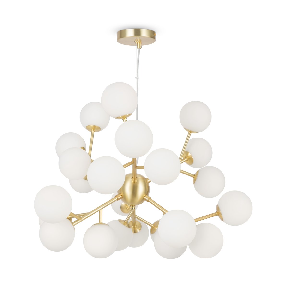 Dallas Ø65 Goud hanglamp Van Maytoni - Het unieke ontwerp met ronde glazen koepels in verschillende richtingen cre&euml;ert een dramatisch en elegant lichtspel dat de kamer vult met warmte en karakter.