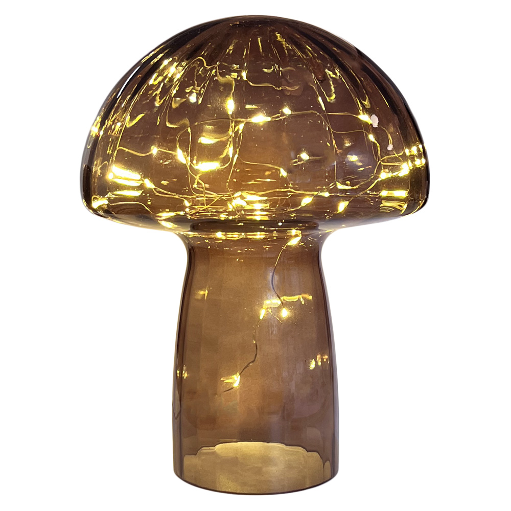 Mushroom 23cm Kastanjebruin tafellamp Van Pixie Design - De lamp is voorzien van een timer en een praktische 5-staps dimmer, waarmee u het licht naar wens kunt aanpassen.