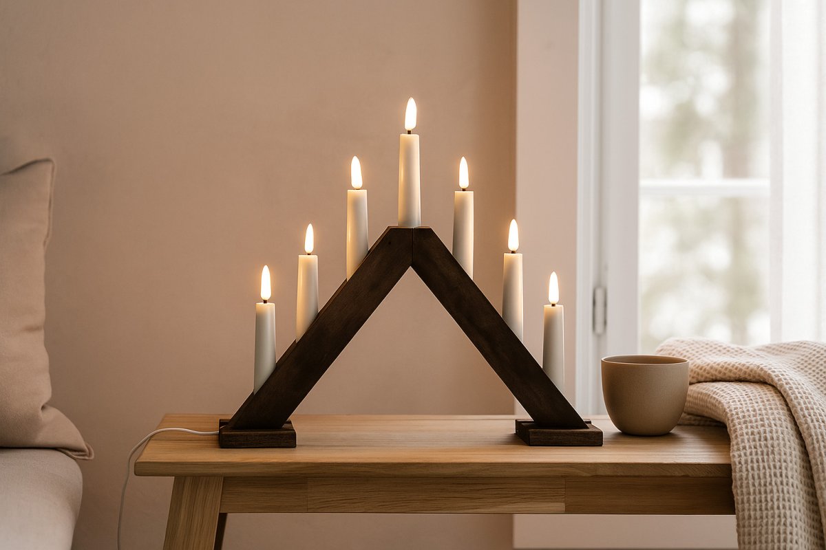 Sara Hout Van Pixie Design - Sara is een klassieke kandelaar met zeven armen, gemaakt van hout.