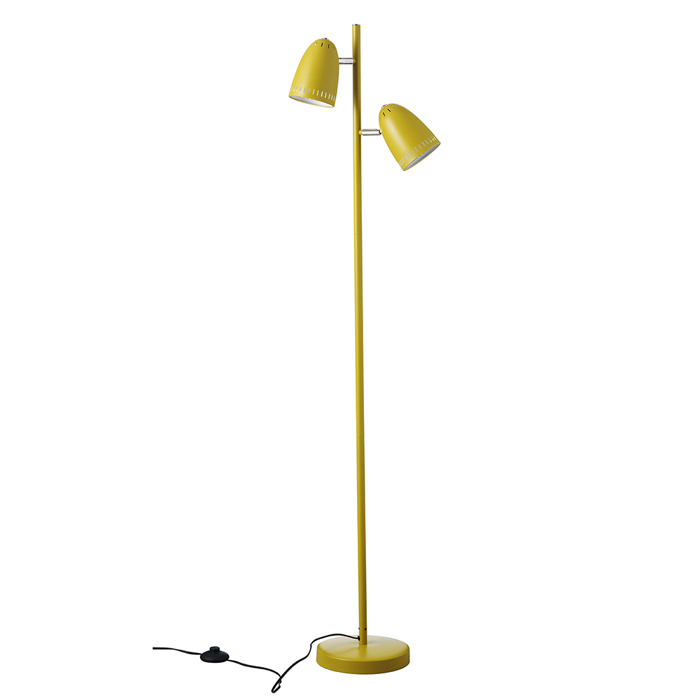 Dynamo 2 Geel vloerlamp Van Superliving - De kappen zijn 345&deg; kantelbaar en draaibaar, waardoor je het licht gemakkelijk precies daar kunt richten waar je het nodig hebt - perfect als leeslamp of als sfeerverlichting in de woonkamer.