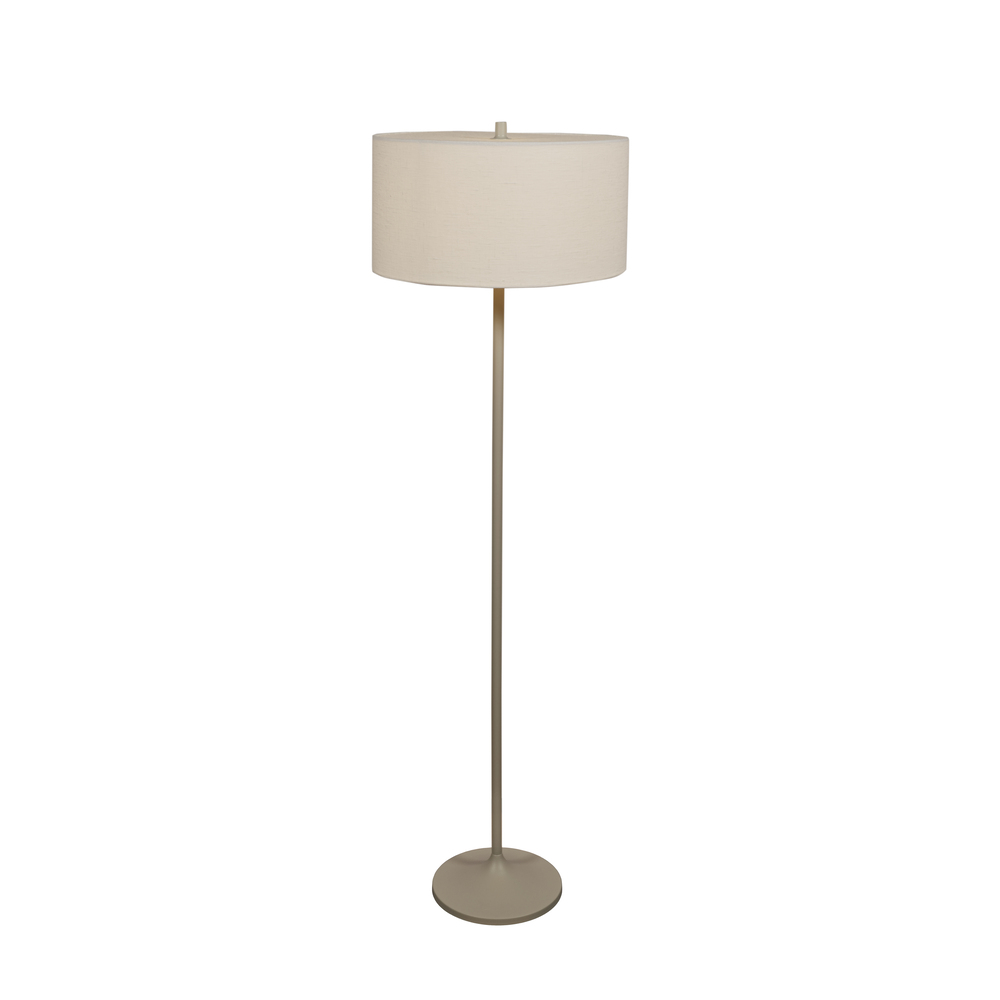 Soft Wit/zand vloerlamp Van Belid - De Soft vloerlamp is een stijlvolle en harmonieuze lamp met een kap van wit, Europees vlas en een metalen frame van zandkleurig metaal.