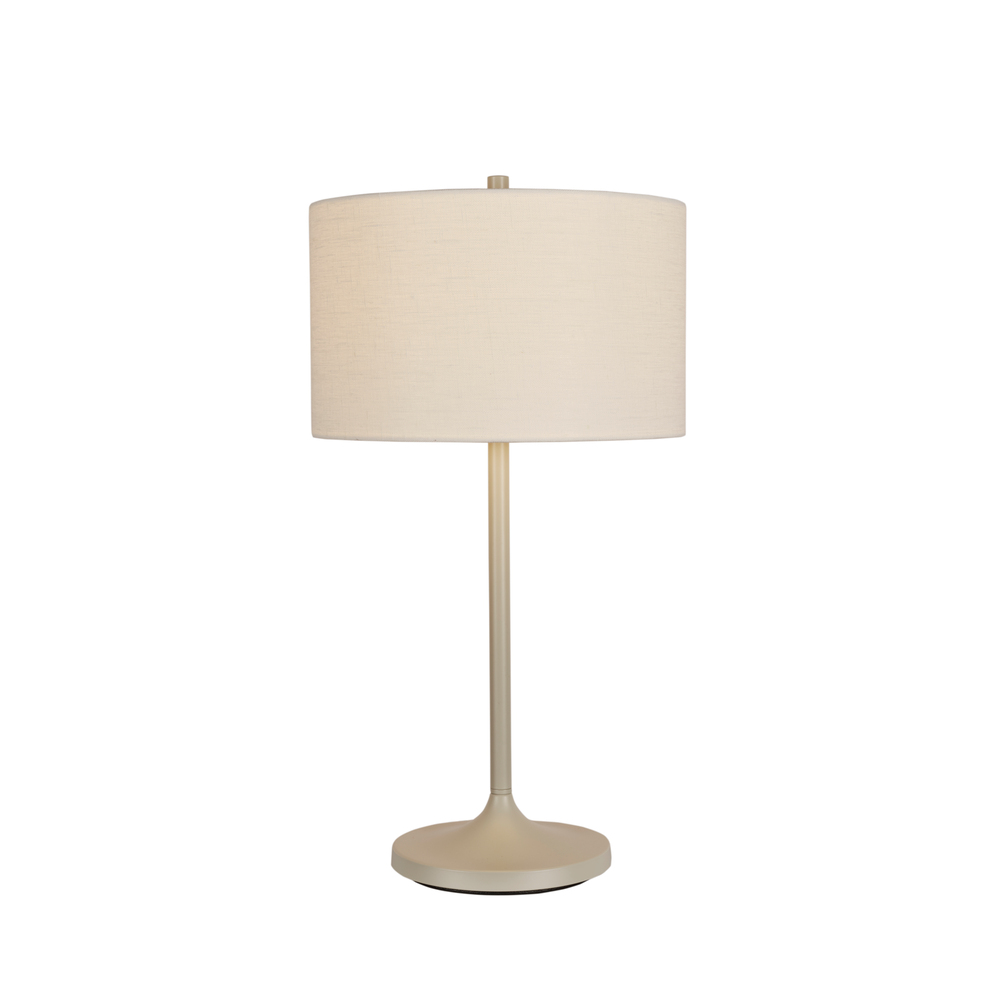 Soft 64cm Wit/zand tafellamp Van Belid - De Soft tafellamp is een stijlvolle en harmonieuze lamp met een kap van wit, Europees linnen en een voet van zandkleurig metaal.