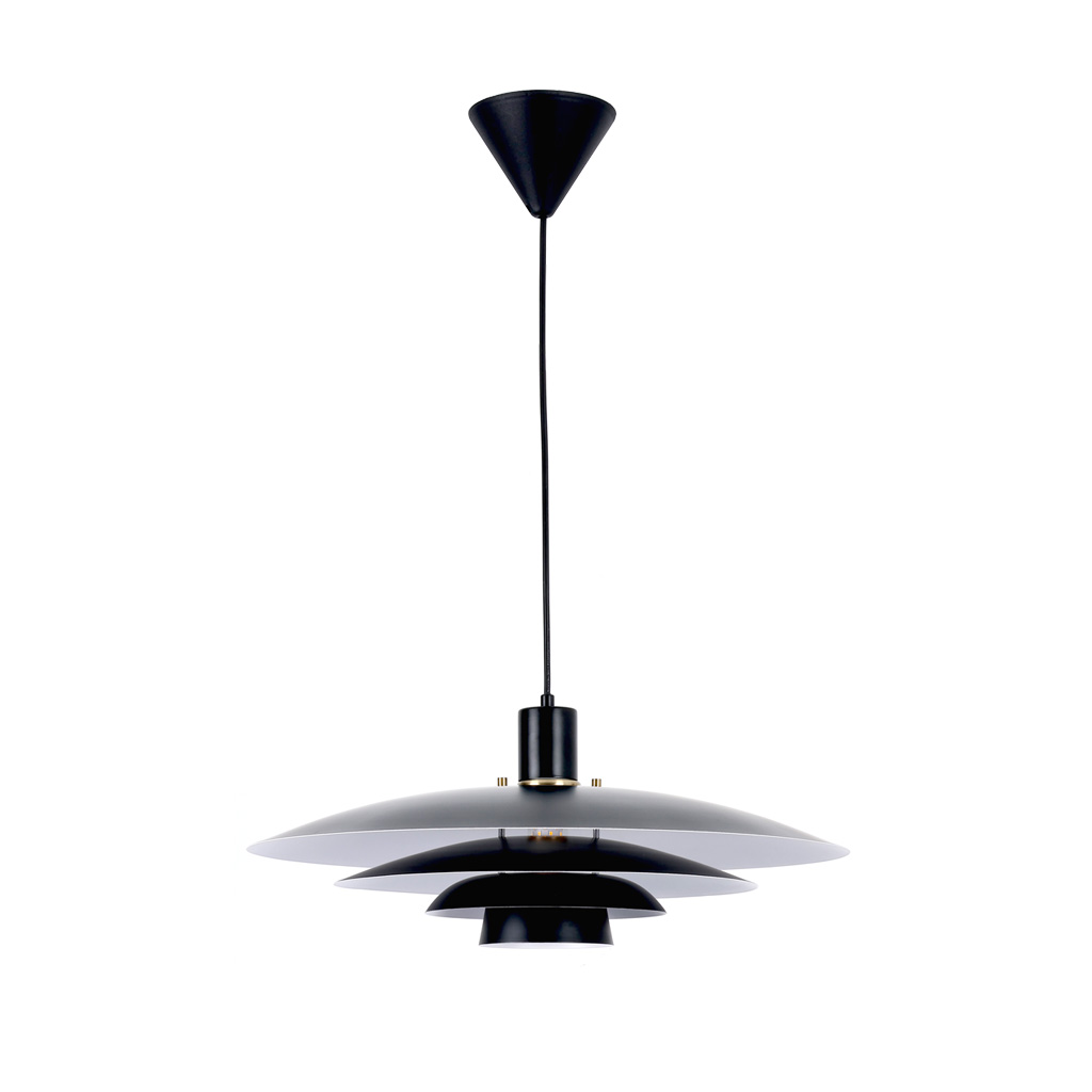 Stealth Ø50 Zwart hanglamp Van Nordic Lighting - De lamp wordt geleverd met twee sets details - knoppen en ringen in zowel messing als zwart - zodat u de uitstraling kunt kiezen en het ontwerp kunt aanpassen aan uw interieur.