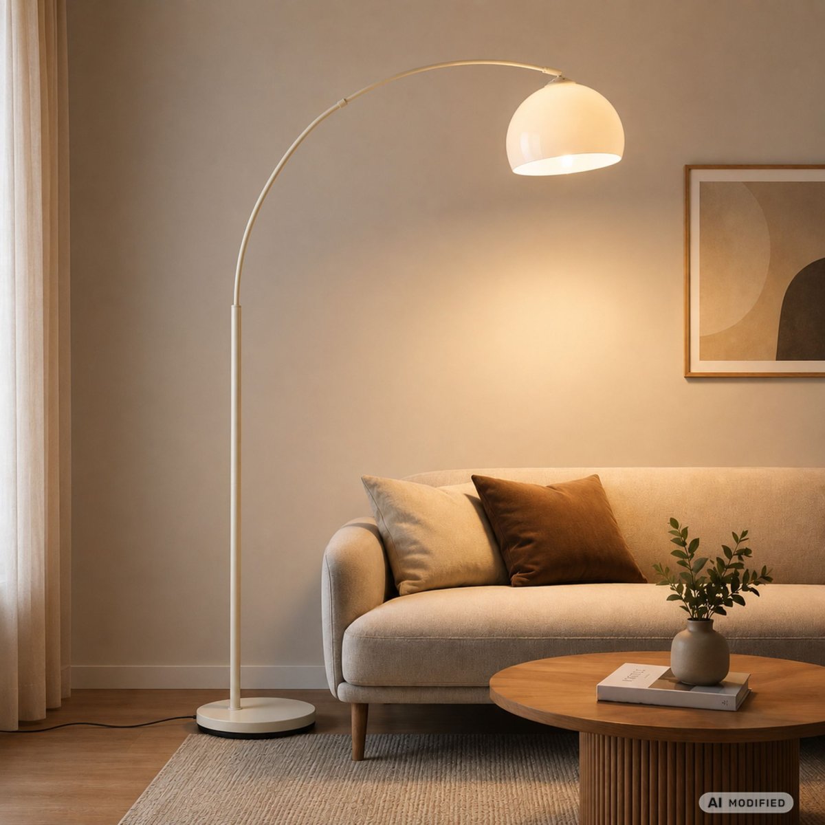 Vessa Beige vloerlamp Van Brilliant - Vessa is een stijlvolle vloerlamp van beige metaal met een witte kunststof kap die de lamp een zachte en elegante uitstraling geeft.