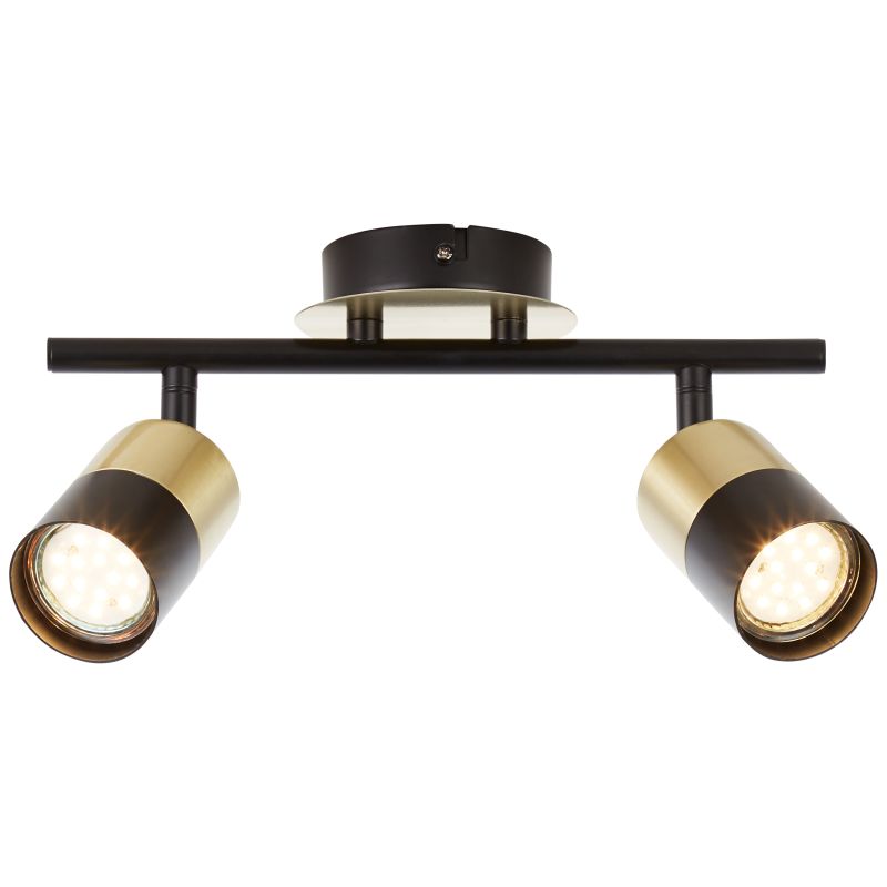 Maribel 2 Zwart/geborsteld messing spot Van Brilliant - Hij kan zowel aan het plafond als aan de muur worden bevestigd en heeft verstelbare lampenkoppen waarmee je het licht kunt richten waar je het nodig hebt - van het accentueren van details tot het verlichten van de hele kamer.