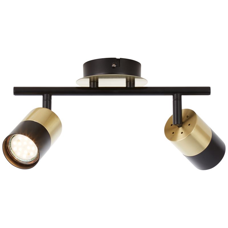 Maribel 2 Zwart/geborsteld messing spot Van Brilliant - Hij kan zowel aan het plafond als aan de muur worden bevestigd en heeft verstelbare lampenkoppen waarmee je het licht kunt richten waar je het nodig hebt - van het accentueren van details tot het verlichten van de hele kamer.