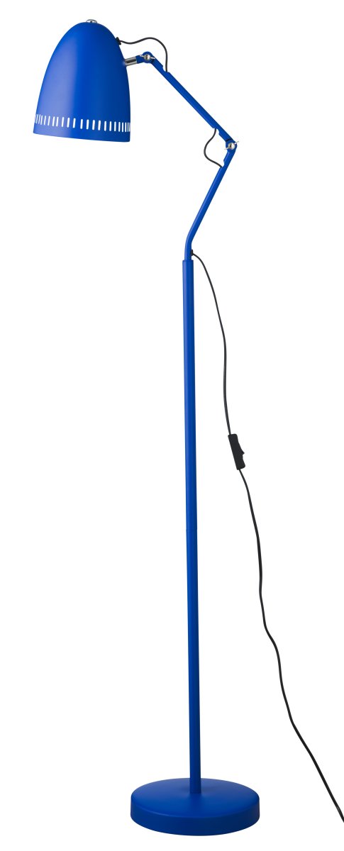 Dynamo 1 Donkerblauw vloerlamp Van Superliving - De klassieke kap met decoratieve geponste haren zorgt voor een aangename lichtverdeling, terwijl de armen met kruisvleugelschroeven het eenvoudig maken om de lamp te verstellen en in de gewenste positie te fixeren.