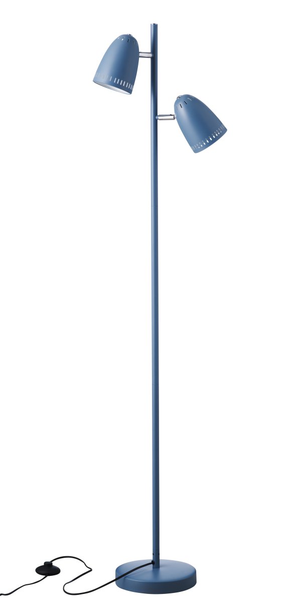 Dynamo 2 Blauw vloerlamp Van Superliving - De kappen zijn 345&deg; kantelbaar en draaibaar, waardoor je het licht gemakkelijk precies daar kunt richten waar je het nodig hebt - perfect als leeslamp of als sfeerverlichting in de woonkamer.
