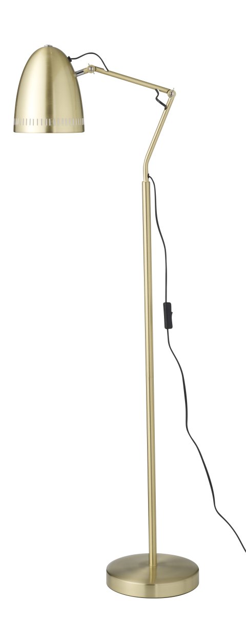 Dynamo 1 Geborsteld messing vloerlamp Van Superliving - De klassieke kap met decoratieve gaten zorgt voor een aangename lichtverdeling, terwijl de armen met twee vlinderschroeven het eenvoudig maken om de lamp te verstellen en in de gewenste positie te bevestigen.