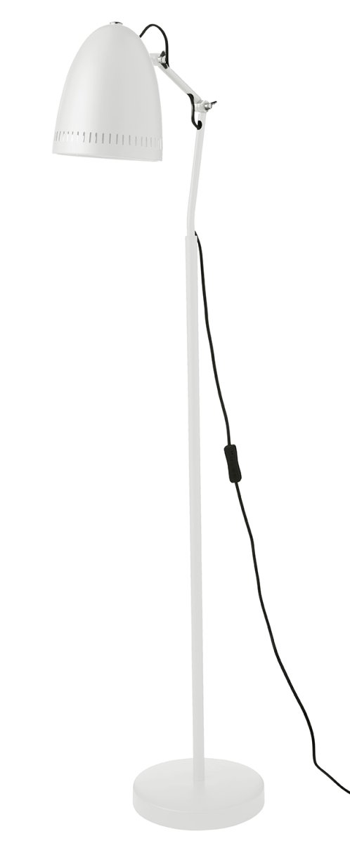 Dynamo 1 Wit vloerlamp Van Superliving - De klassieke kap met decoratieve gaten zorgt voor een aangename lichtverdeling, terwijl de armen met twee vlinderschroeven het eenvoudig maken om de lamp te verstellen en in de gewenste positie te fixeren.