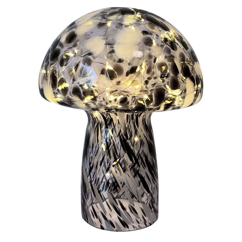 Mushroom 23cm Zwart tafellamp Van Pixie Design - De paddenstoellamp van Pixie Design heeft een prachtig design met een gemarmerd oppervlak in zwart en wit.