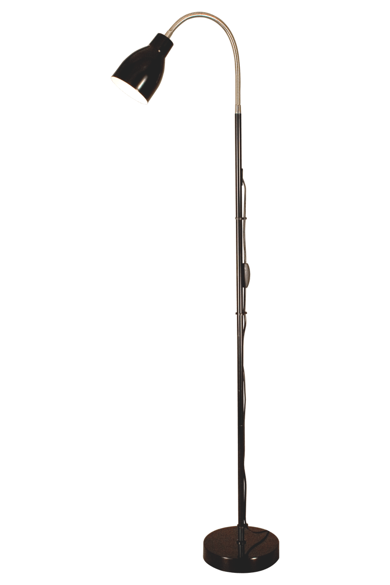 Sarek Zwart vloerlamp Van Aneta Lighting - Sarek is een stijlvolle staande lamp in matzwart metaal met een chromen flexarm voor eenvoudige aanpassing van het licht.