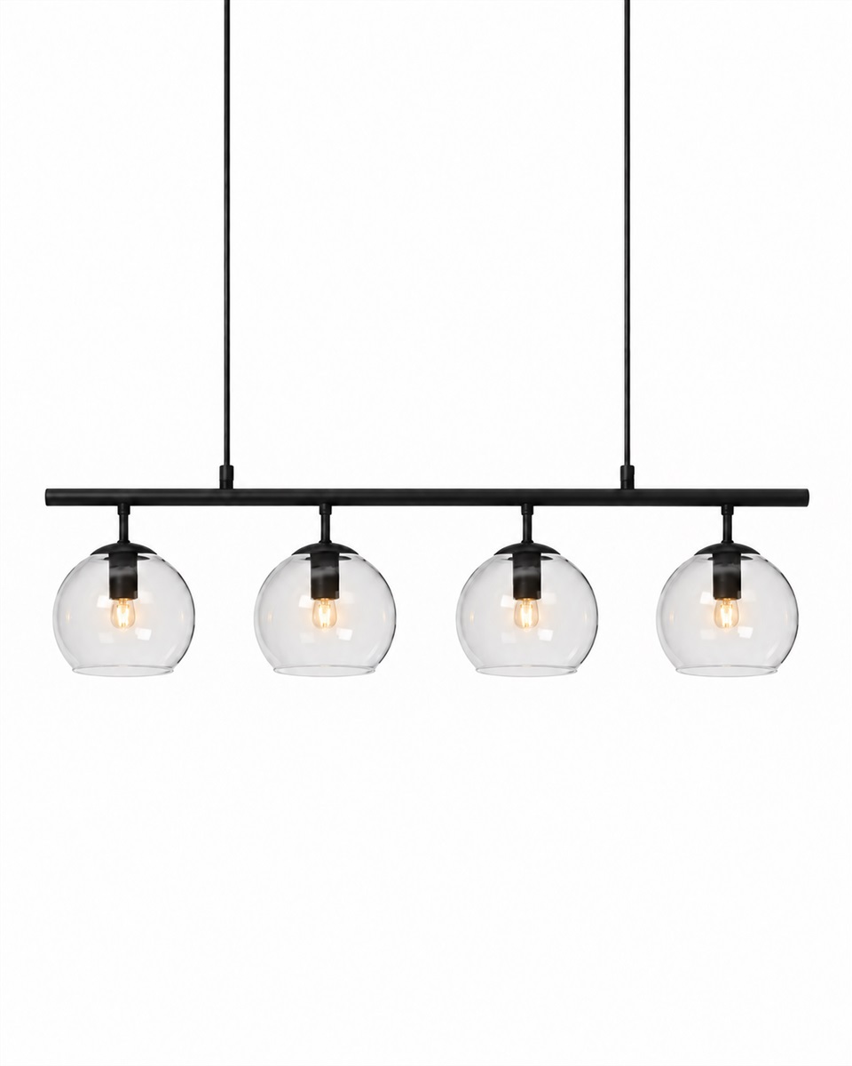 Globi 4 78cm Zwart/transparant hanglamp Van Nordic Lighting - Globi is een decoratieve blikvanger die zowel in moderne als in meer klassieke interieurs perfect tot zijn recht komt.