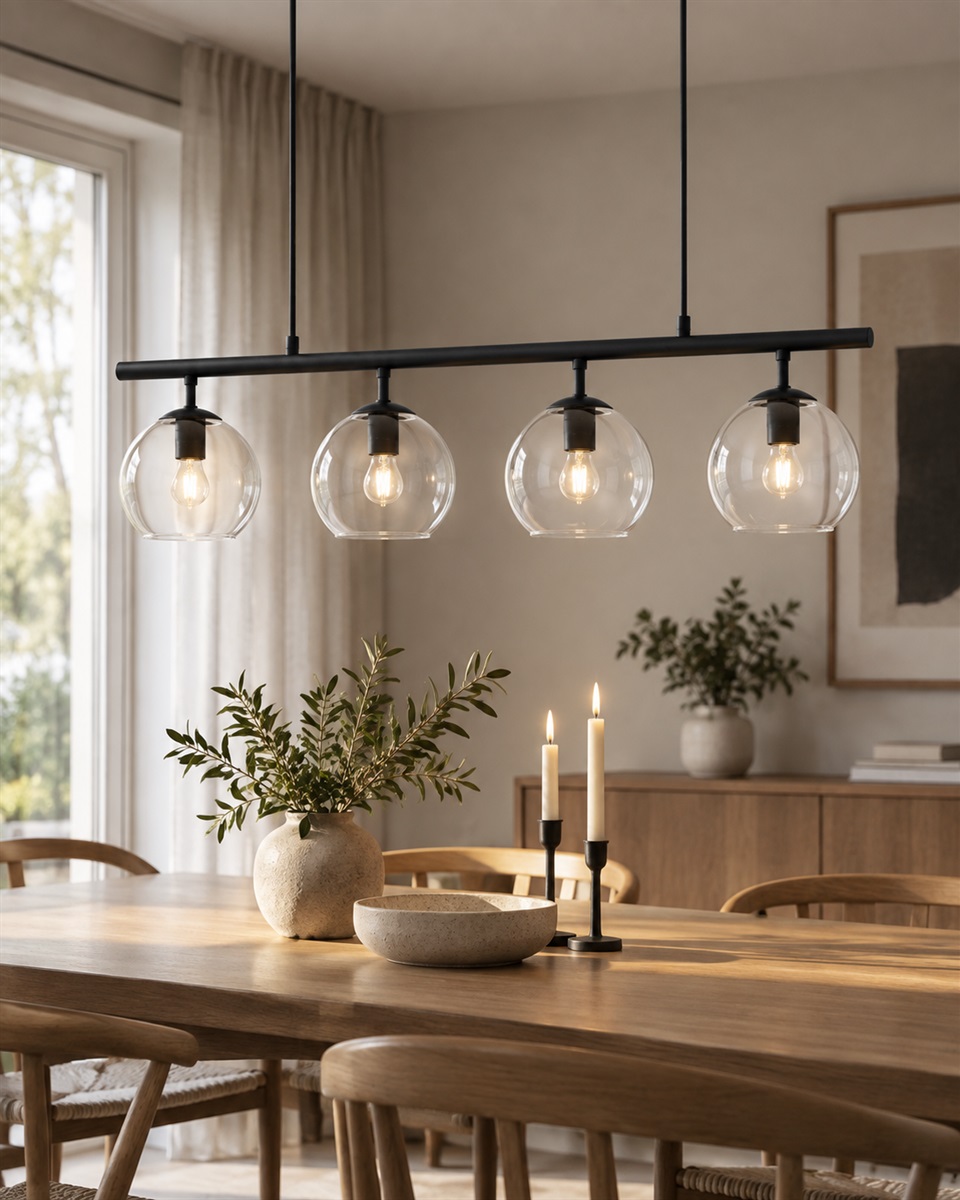 Globi 4 78cm Zwart/transparant hanglamp Van Nordic Lighting - Globi is een decoratieve blikvanger die zowel in moderne als in meer klassieke interieurs perfect tot zijn recht komt.