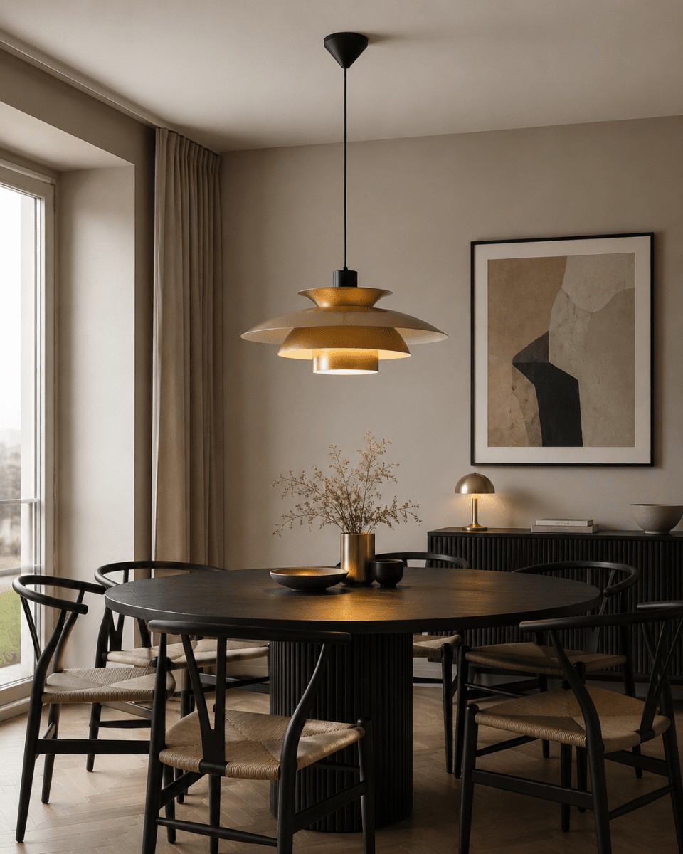 Stealth 2 Ø50 Goud hanglamp Van Nordic Lighting - De gelaagde kappen zorgen voor een aangenaam en gericht licht en dragen bij aan de decoratieve vorm van de lamp.