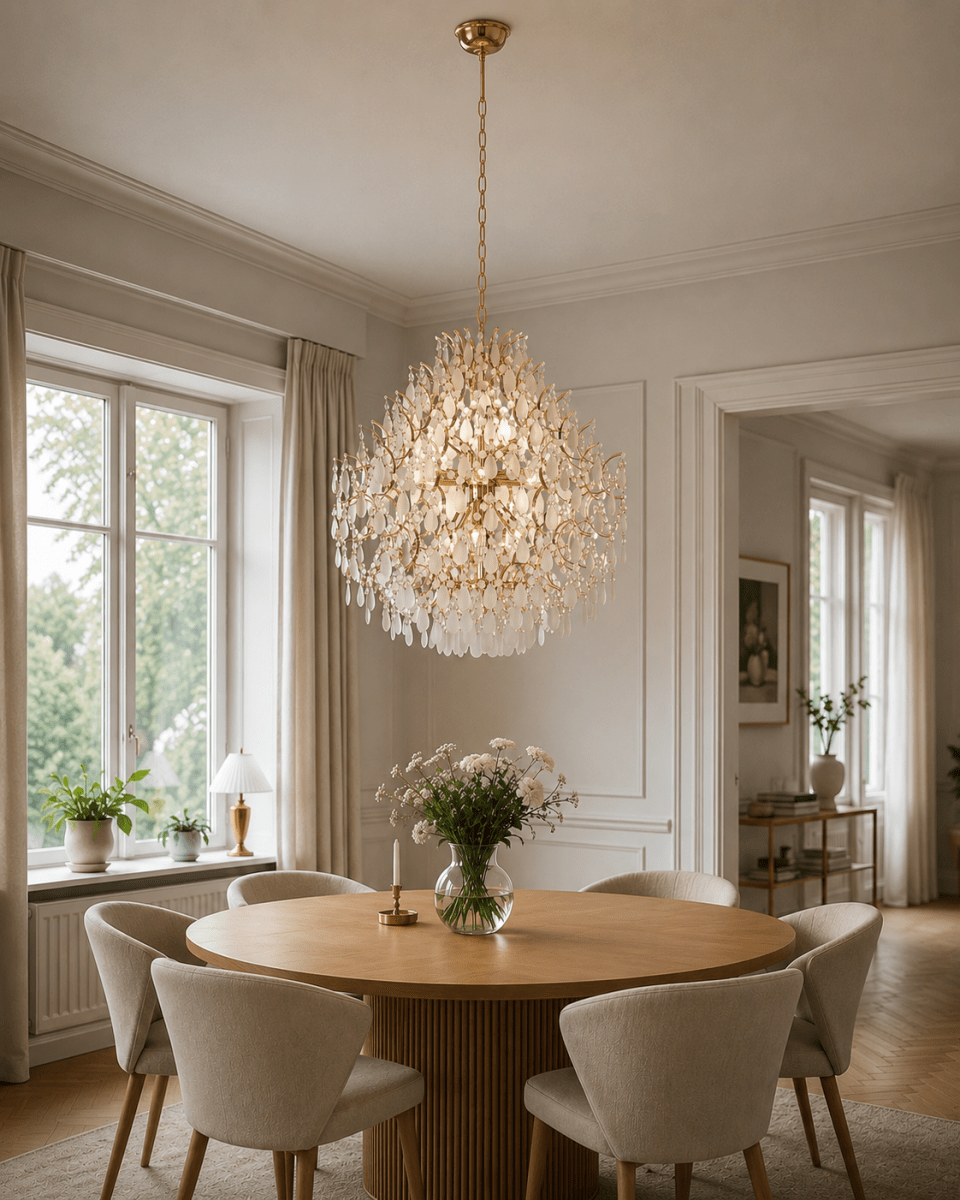 Palais Ø58 Goud kristal Van Lampan - De lamp is bedekt met matte prisma's die een zacht, dromerig lichtspel cre&euml;ren en een exclusieve sfeer in de kamer cre&euml;ren.