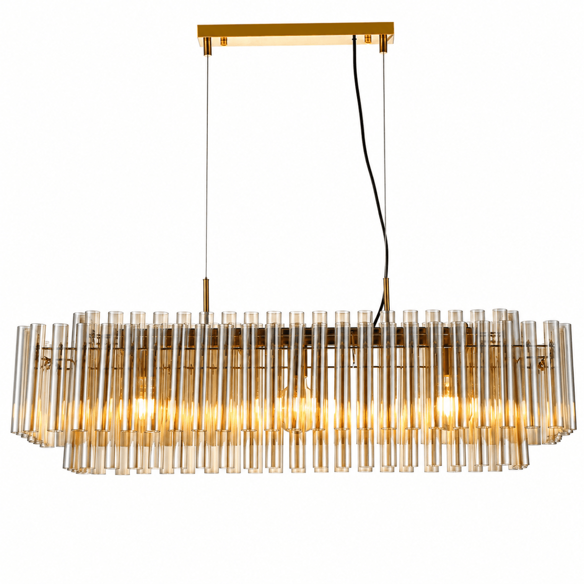 Lancaster 105cm Messing/amber hanglamp Van Lampan - De metalen lampvoet met messing afwerking versterkt de verfijnde uitstraling en geeft Lancaster een tijdloos karakter dat de hele ruimte verfraait.