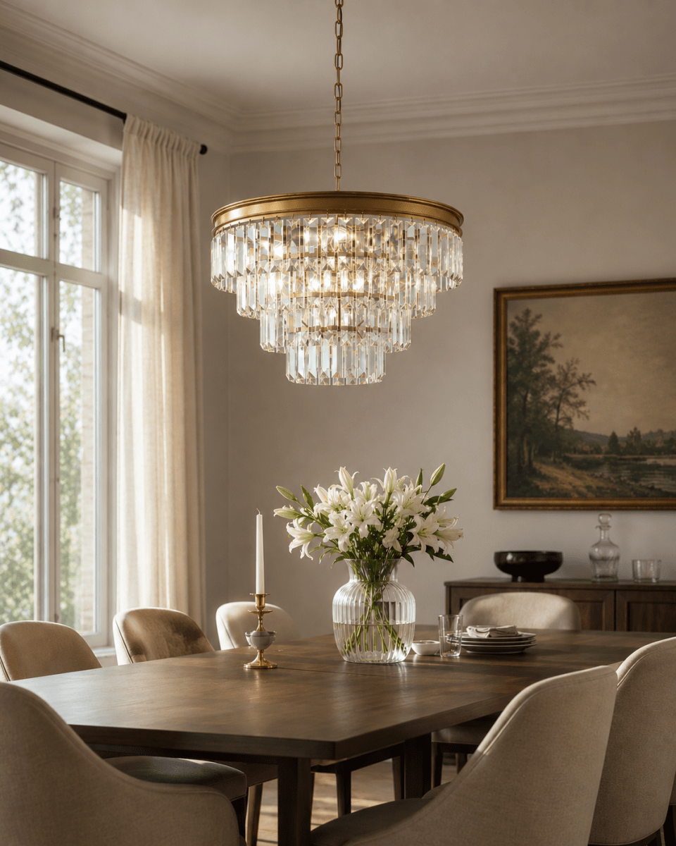 Oxford Ø50 Antiek messing kristal Van Lampan - Elegante kristallen hanglamp met een antieke messing afwerking die doet denken aan tijdloze luxe en klassiek design.