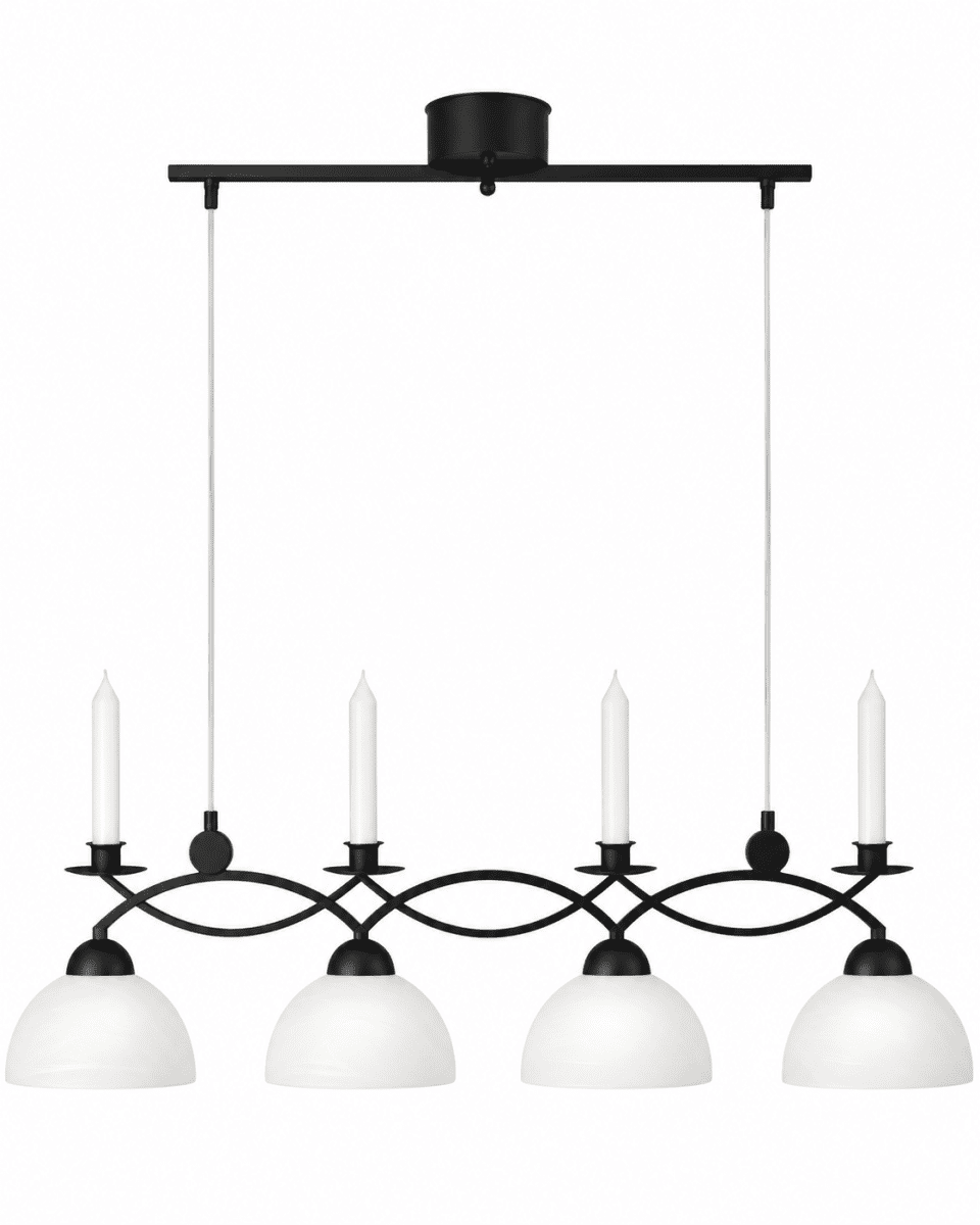  Florens 90cm Zwart hanglamp Van Cottex - De Floren plafondlamp van metaal en wit glas combineert elegantie en functionaliteit met ruimte voor vier lampen en geeft uw huis een klassieke toets.