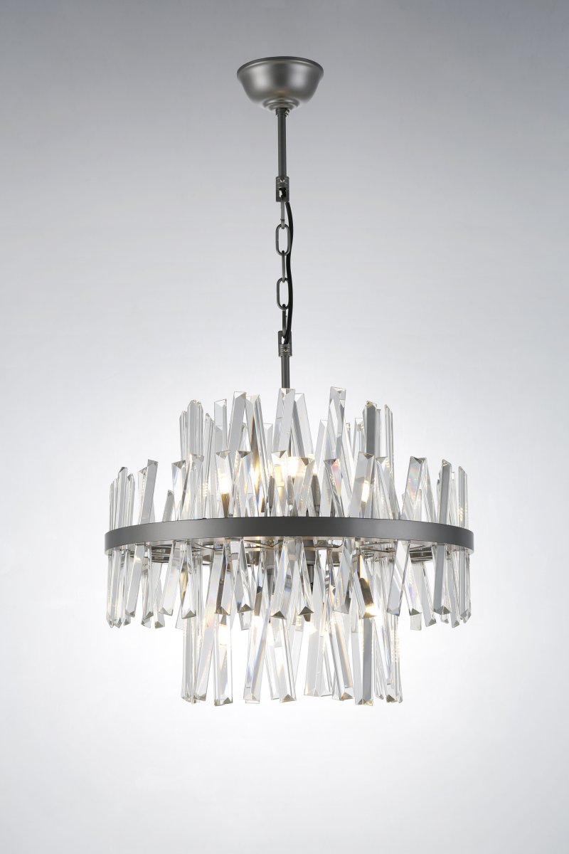 Berwick Ø50 Transparant kristal Van Lampan - Het ijzeren frame met een grijze afwerking vormt een stijlvol contrast met de glans van het kristal en versterkt de moderne uitstraling van de lamp.