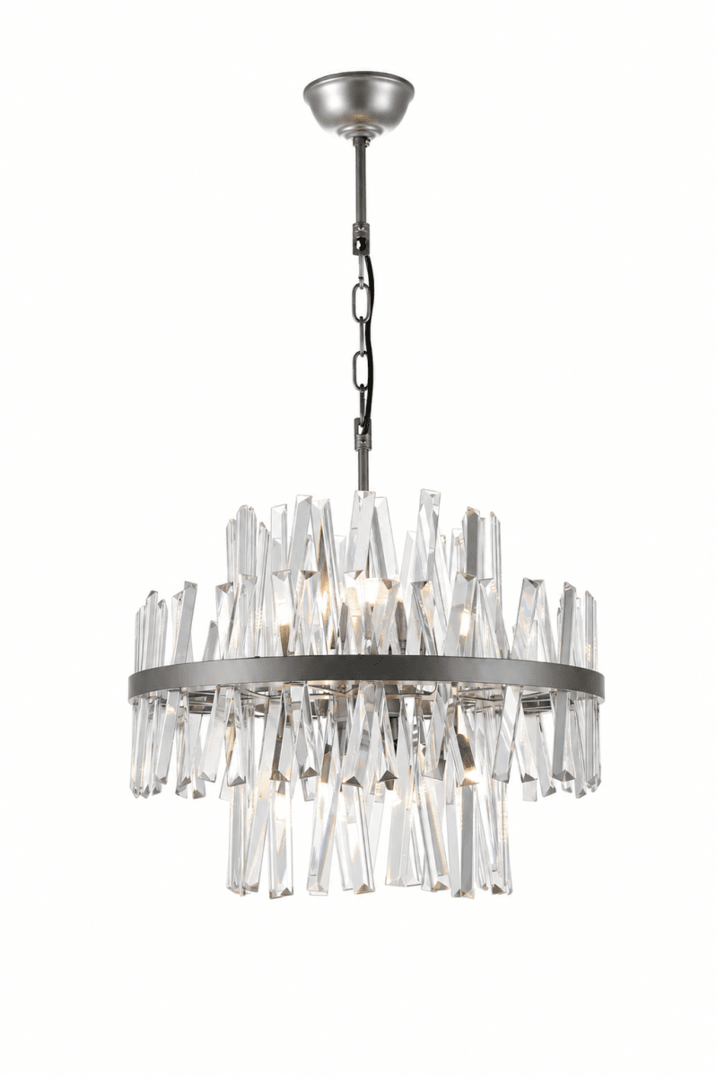 Berwick Ø50 Transparant kristal Van Lampan - Het ijzeren frame met een grijze afwerking vormt een stijlvol contrast met de glans van het kristal en versterkt de moderne uitstraling van de lamp.