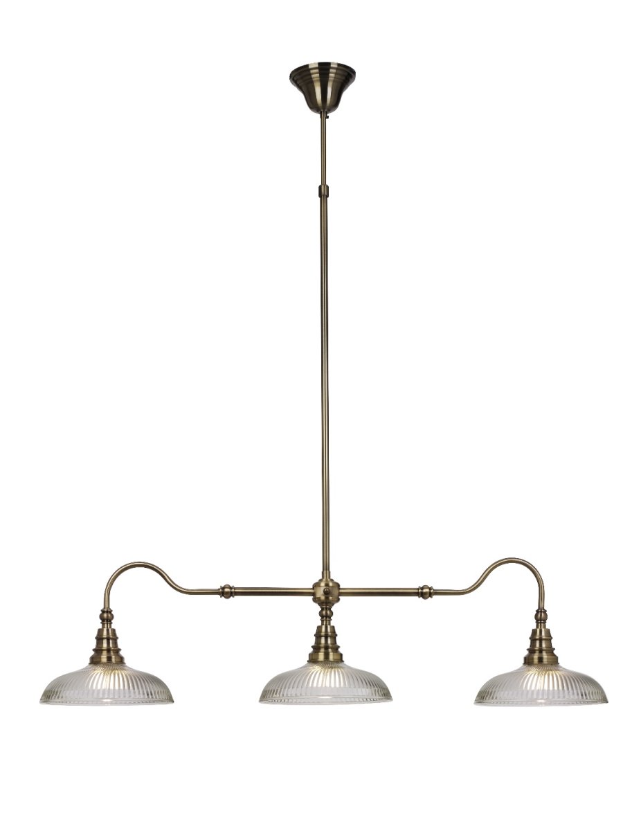 Snooker 107cm Antiquiteit hanglamp Van Cottex - De Snooker plafondlamp in metaal met antiek messing en helder glas met een geribbelde structuur is een stijlvolle en elegante lamp die de sfeer in elke kamer verbetert.