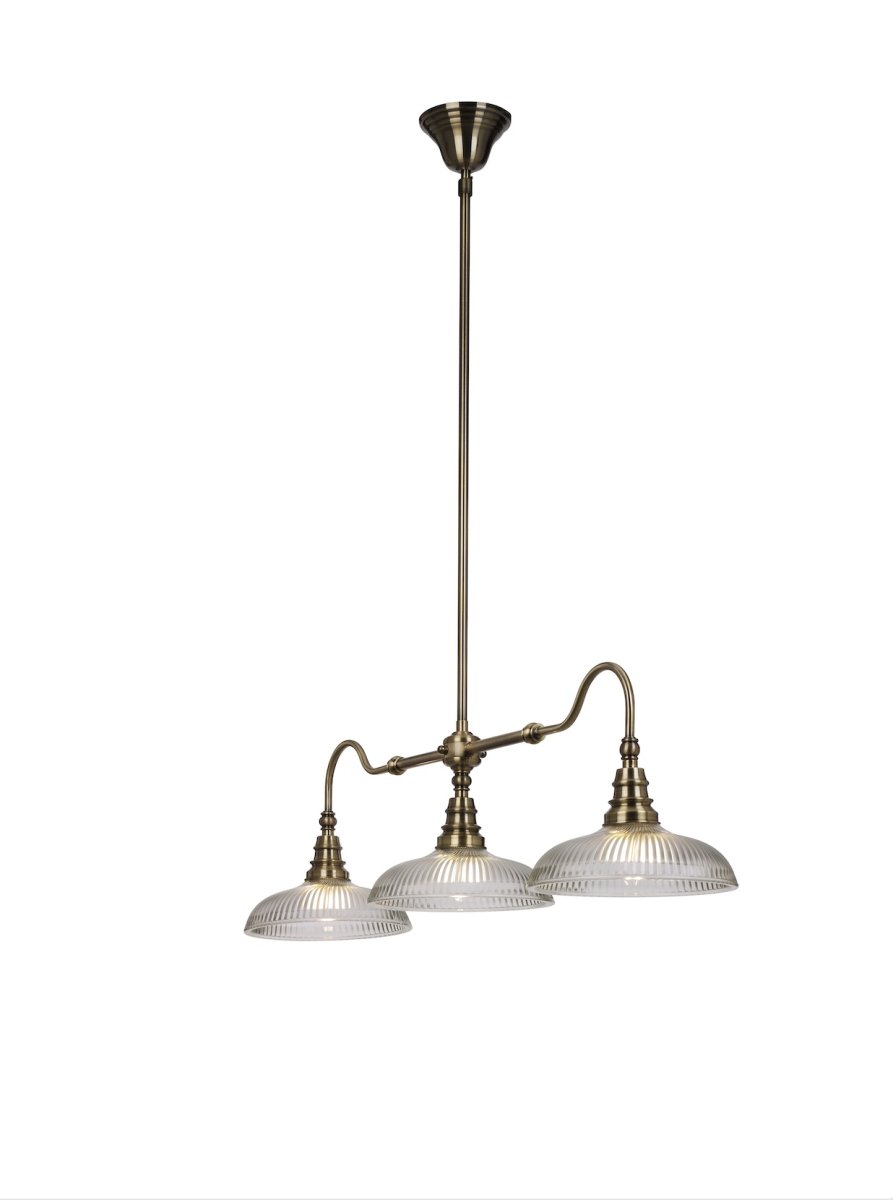 Snooker 107cm Antiquiteit hanglamp Van Cottex - De Snooker plafondlamp in metaal met antiek messing en helder glas met een geribbelde structuur is een stijlvolle en elegante lamp die de sfeer in elke kamer verbetert.