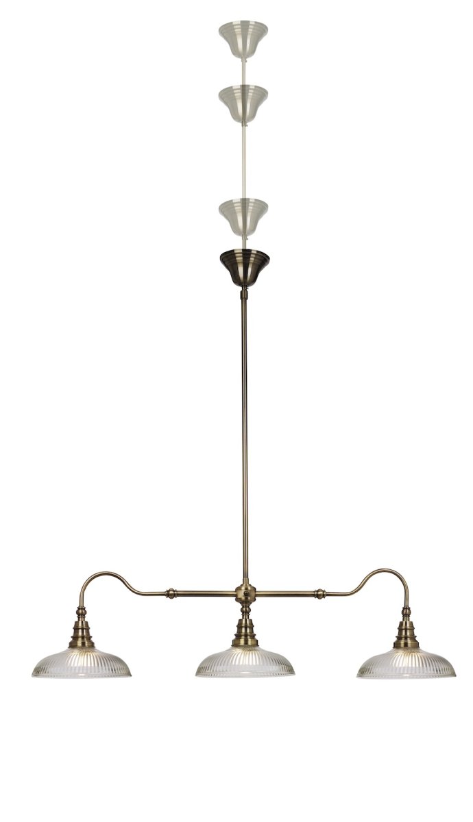 Snooker 107cm Antiquiteit hanglamp Van Cottex - De Snooker plafondlamp in metaal met antiek messing en helder glas met een geribbelde structuur is een stijlvolle en elegante lamp die de sfeer in elke kamer verbetert.