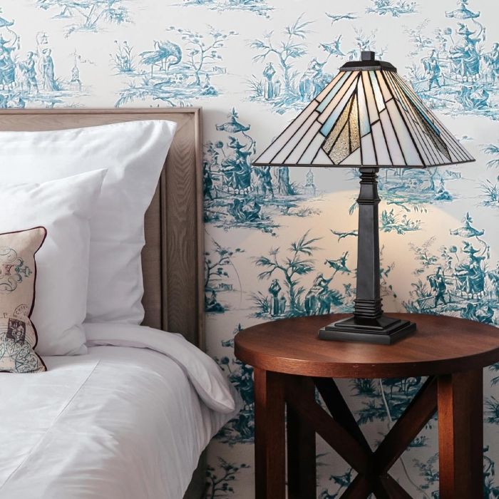 Alderley 50cm Veelkleurig Van Elstead Lighting - De metalen onderdelen hebben een diepe vintage bronzen afwerking en een klassiek art-decodesign, wat zorgt voor een tijdloze en elegante uitstraling.