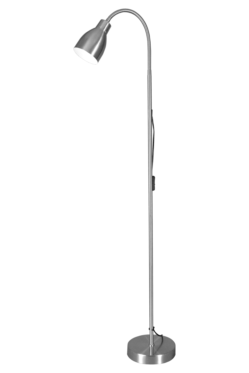 Sarek Staal vloerlamp Van Aneta Lighting - Sarek is een stijlvolle staande lamp in mat geborsteld metaal met een flexibele arm voor eenvoudige aanpassing van het licht.