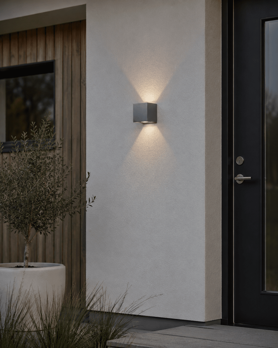 Alu Box 12cm Aluminium wandlamp Van Lampan - Het unieke ontwerp zorgt voor een prachtig op- en neergaand licht dat zachtjes op de muur valt en de kamer een aangename en uitnodigende sfeer geeft.