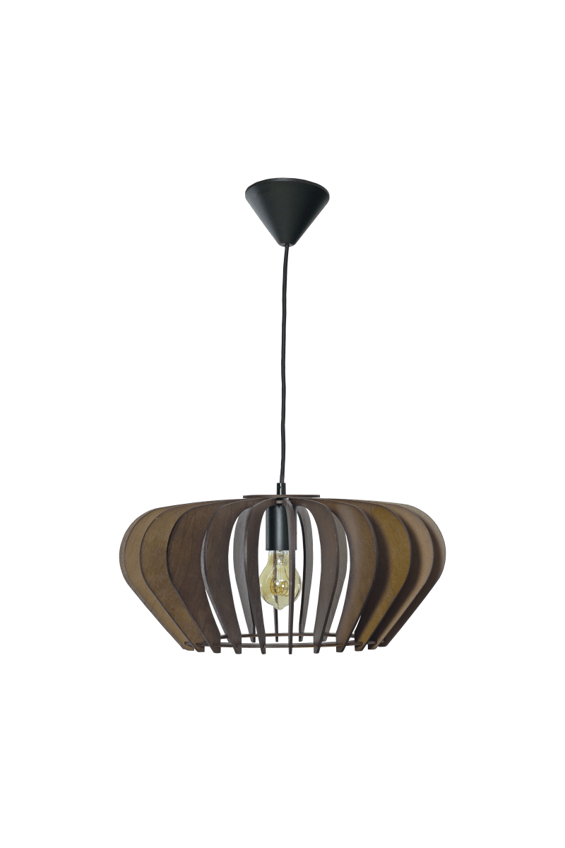 Calyps Ø44 Bruin hanglamp Van Aneta Lighting - De elegante Calyps plafondlamp bestaat uit multiplex lamellen in een zacht afgeronde vorm die een prachtig licht- en schaduweffect creëren.