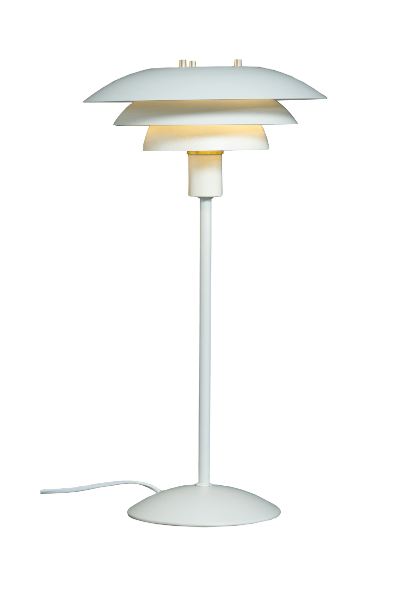  Epsilon 47cm Wit tafellamp Van Aneta Lighting - De Epsilon wordt geleverd met twee sets decoratieve ringen en knoppen; u kunt kiezen tussen chroom en mat messing, afhankelijk van wat het beste bij uw interieur past.