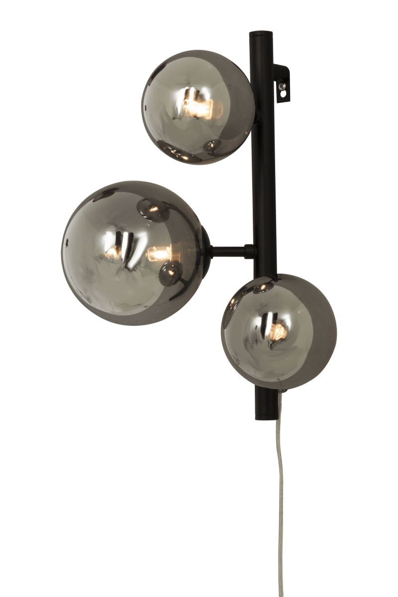 Molekyl 36cm Rookgrijs wandlamp Van Aneta Lighting - De lamp is gemaakt van zwart metaal en heeft kappen van rookglas die een zacht en aangenaam licht verspreiden.