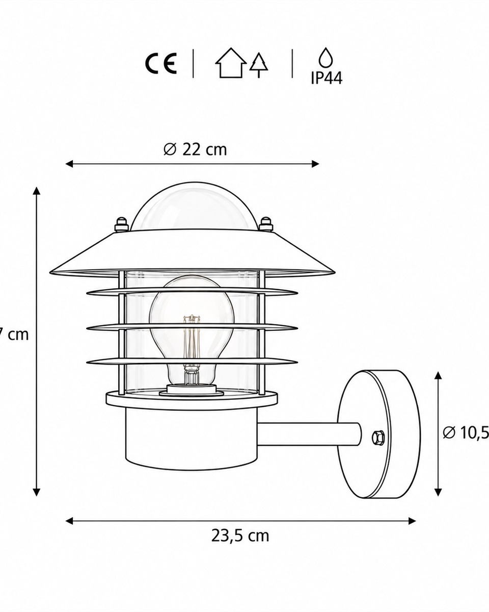 Ystad Geborsteld staal buitenlamp Van Nordic Lighting - Het licht verspreidt zich aangenaam door het glas en cre&euml;ert een uitnodigende sfeer bij de ingang, op de gevel of langs de huismuur.