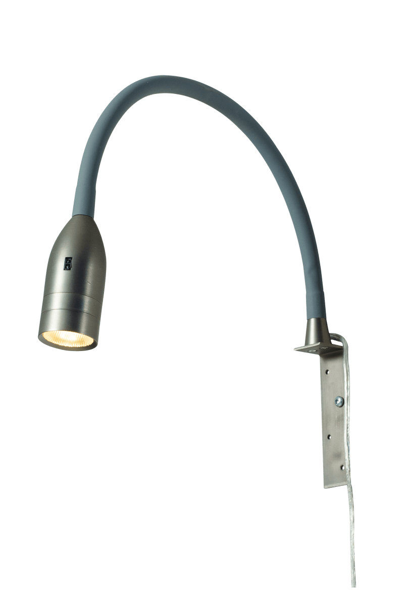 Sensilo Tin/grijs leeslamp Van Aneta Lighting - Stijlvol design van metaal met een tinkleurige afwerking en een met siliconen beklede flexarm in grijs, waardoor het licht gemakkelijk te richten is.
